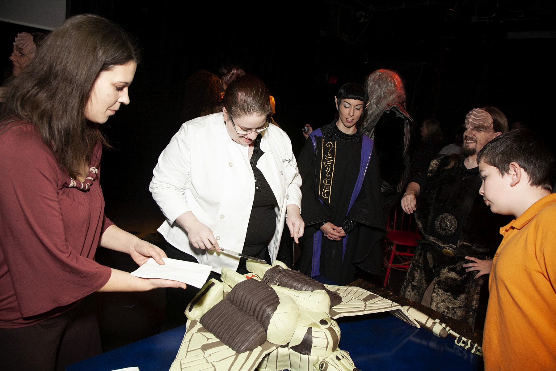 The author cutting the Klingon War Bird cake.