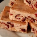 A plate of traditional style orange cranberry fudge.