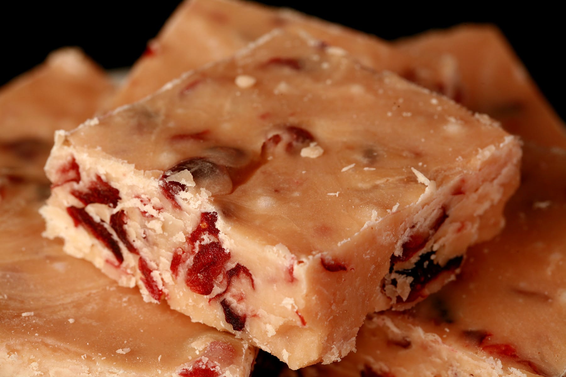 A plate of orange cranberry traditional fudge.