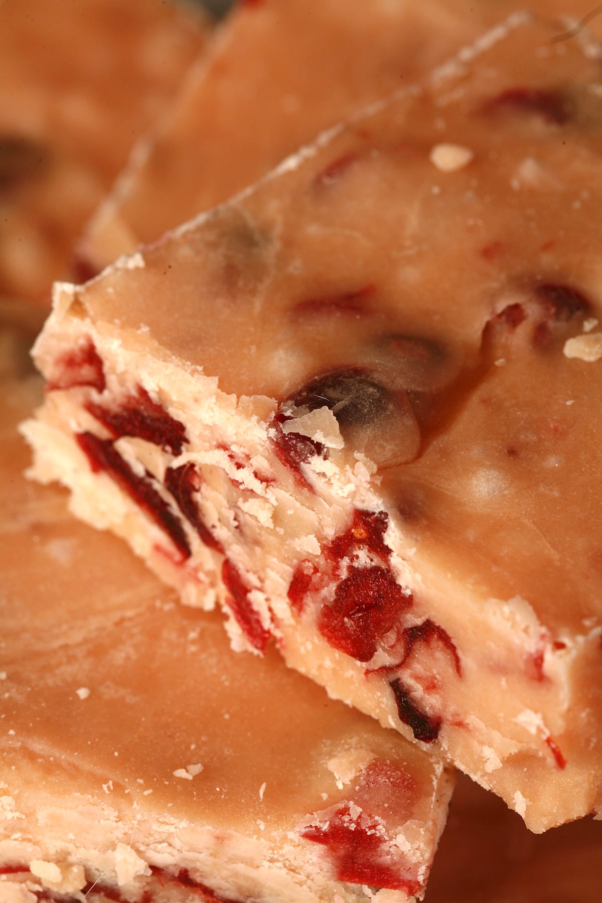 A plate of traditional style orange cranberry fudge.