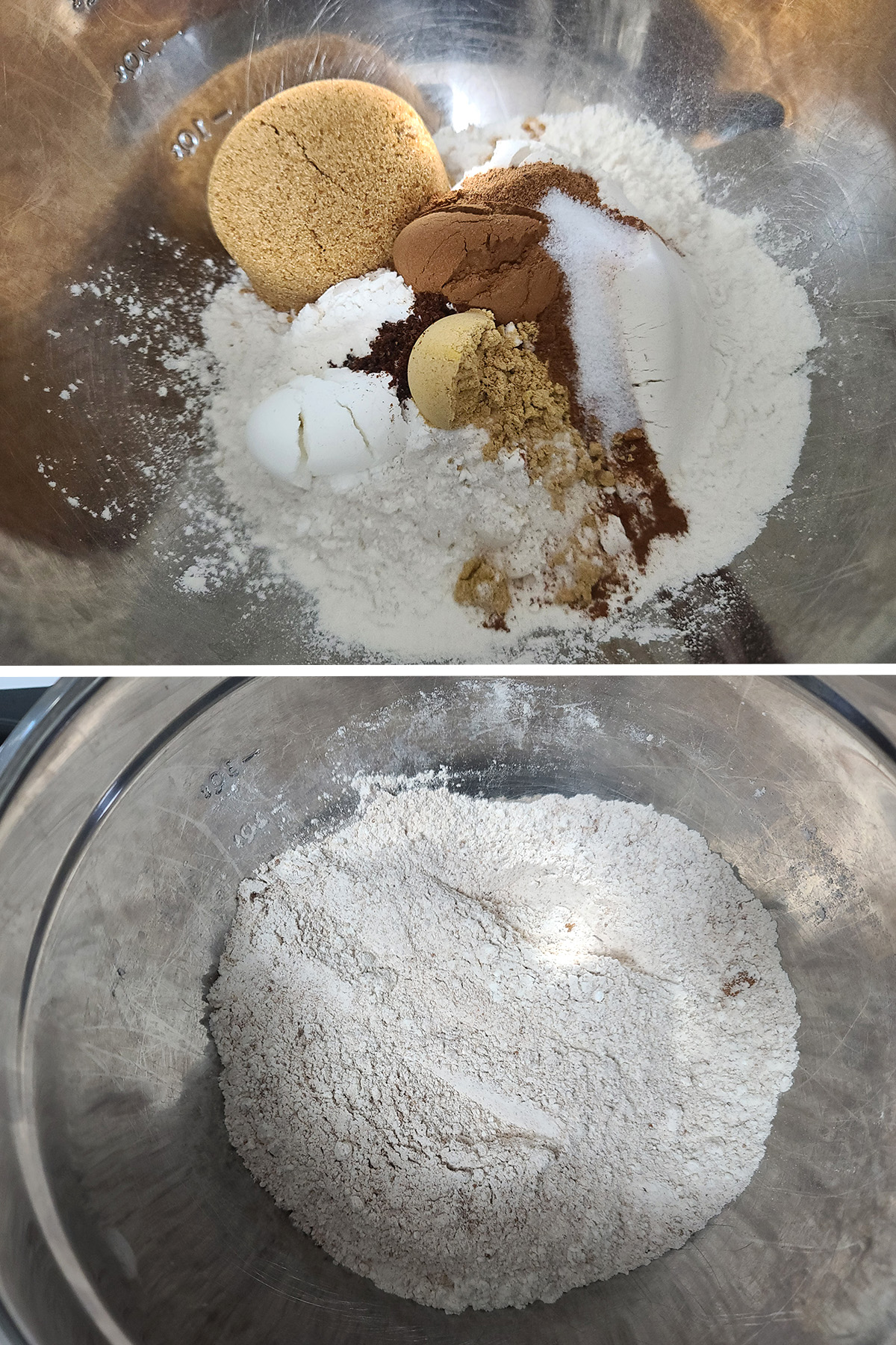 The dry ingredients being mixed together in a bowl.