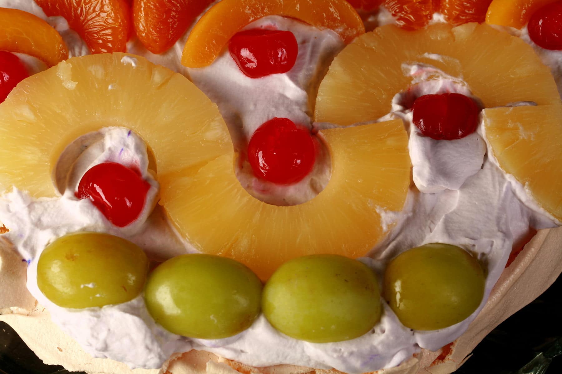 A close up view of an Easter pavlova.