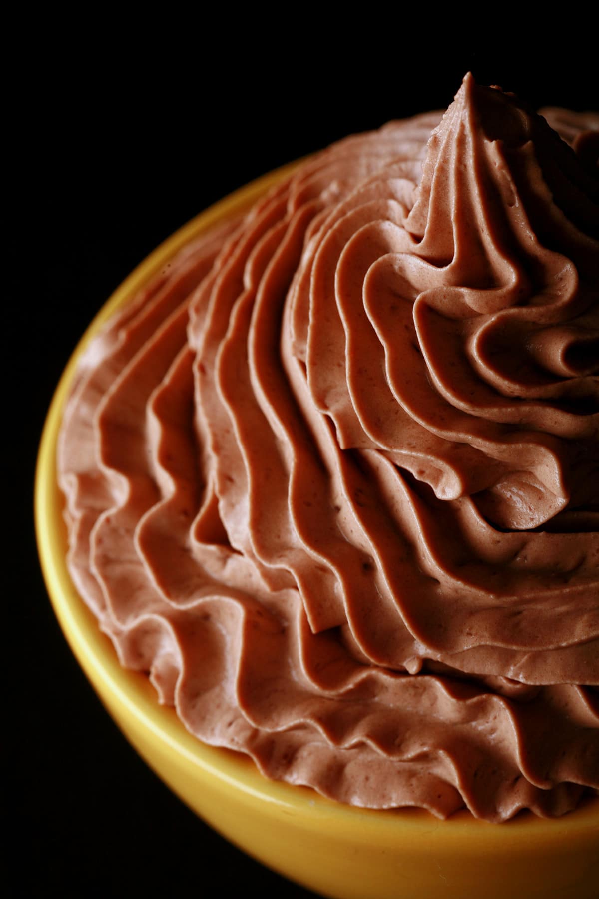 A bowl of piped whipped chocolate ganache.