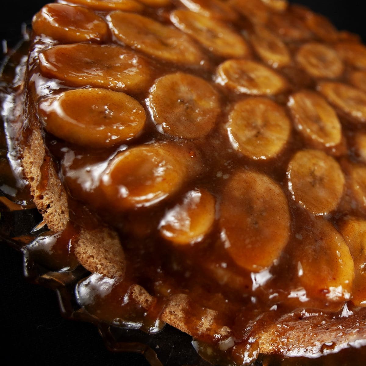 A bananas foster upside down cake: A large round cinnamon rum cake, topped with bananas and a cinnamon rum caramel... upside-down cake style.