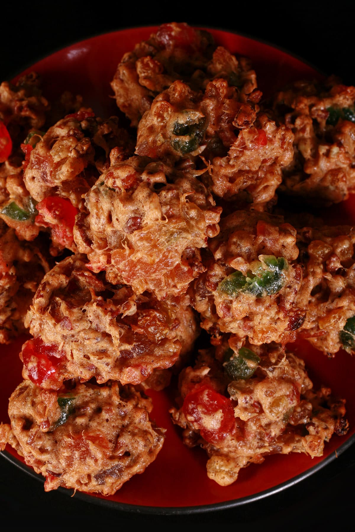 A plate of holiday fruit cake cookies.