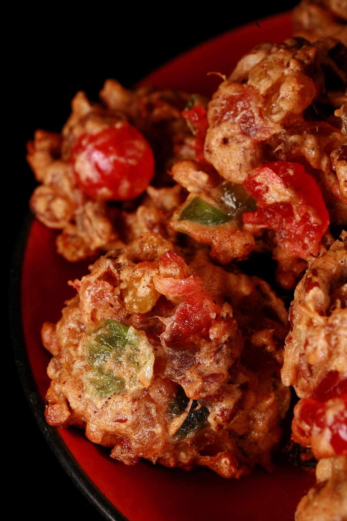 A plate of holiday fruitcake cookies.