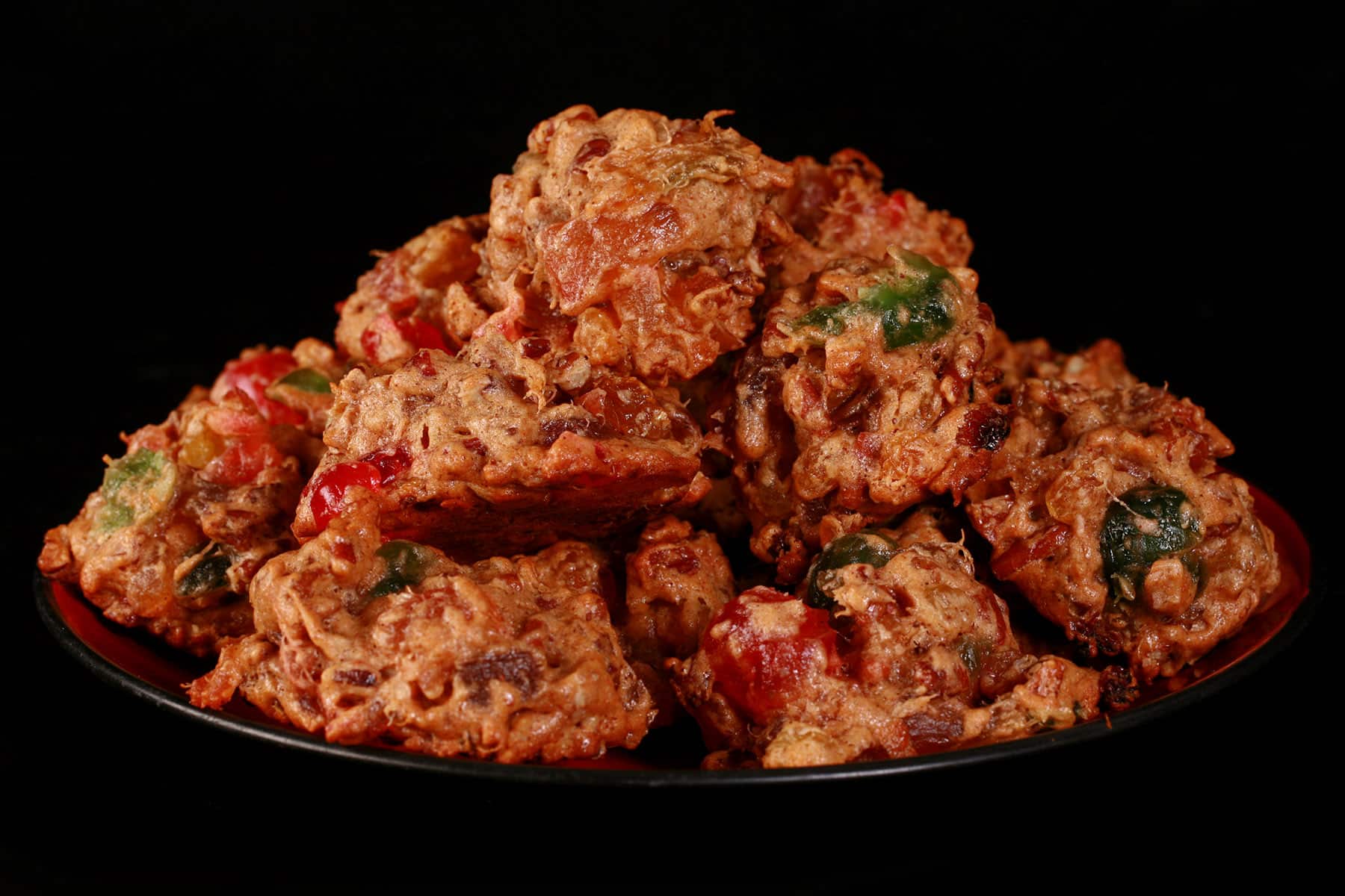 A plate of Christmas fruit cake cookies.