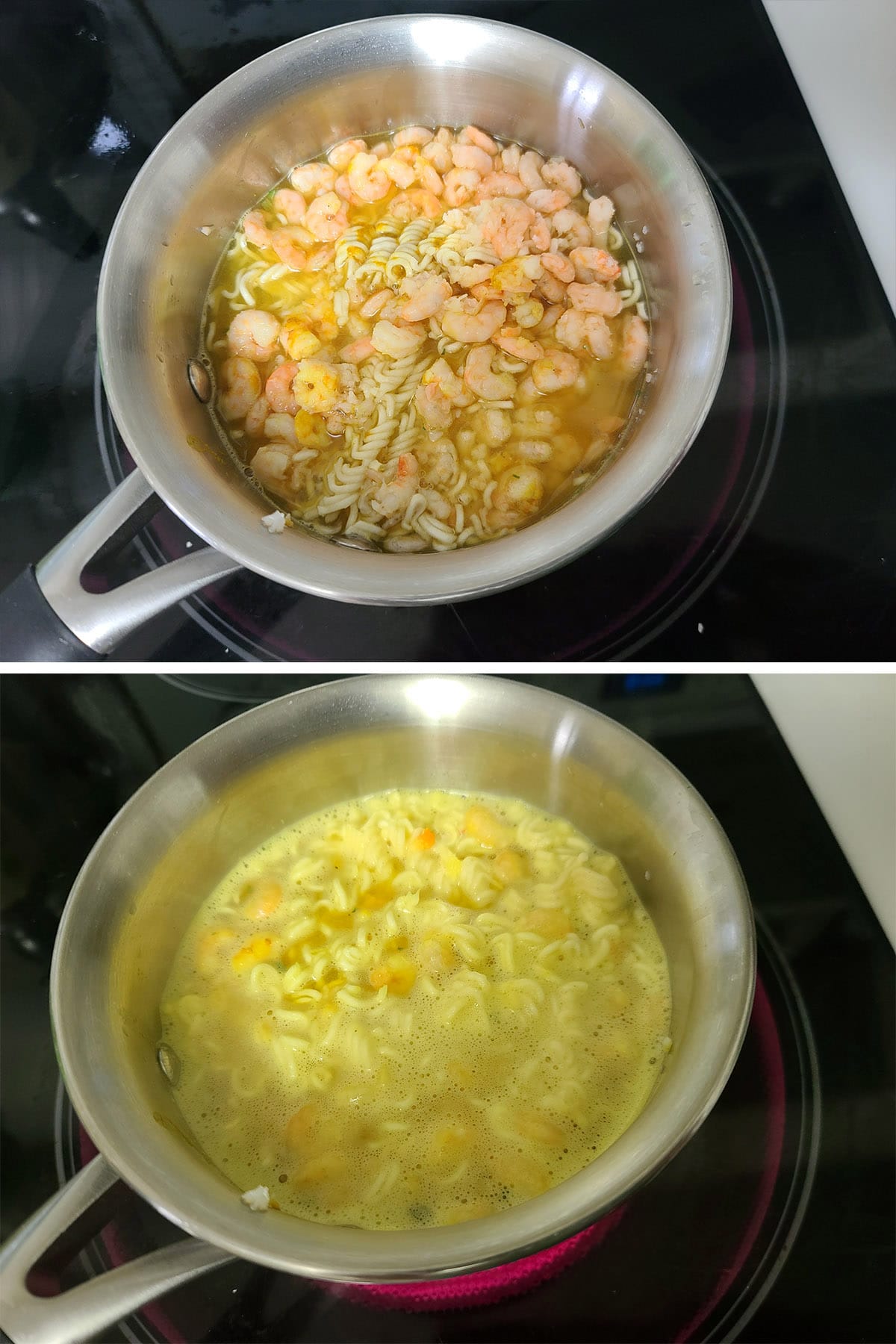 A small amount of water is added to the pot, and simmered.