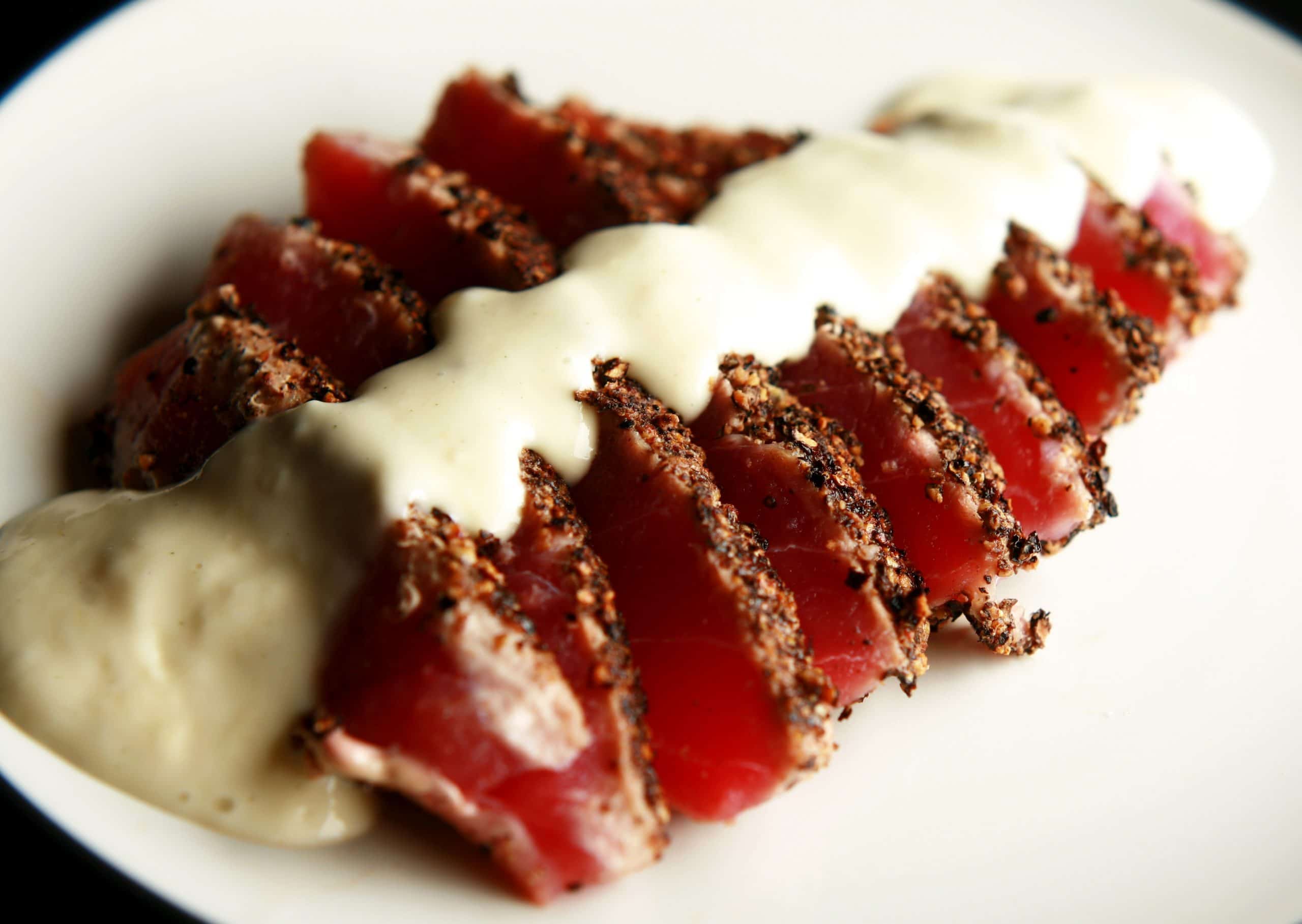 Pepper Crusted Tuna with Wasabi Cream Sauce Celebration Generation