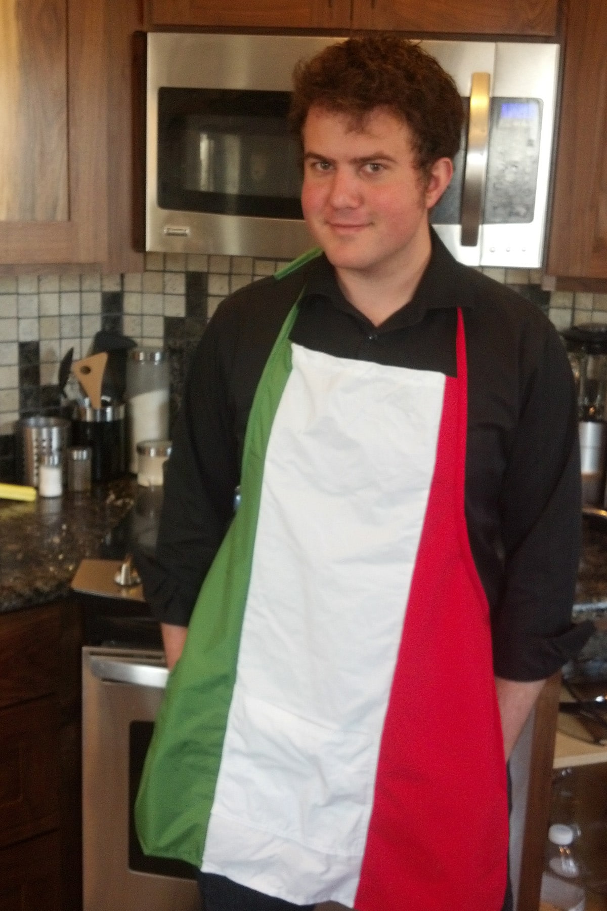 Matt Orsini, wearing an Italian flag apron.