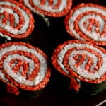 A close up view of a plate of sushi shaped to look like the Masterchef logo.