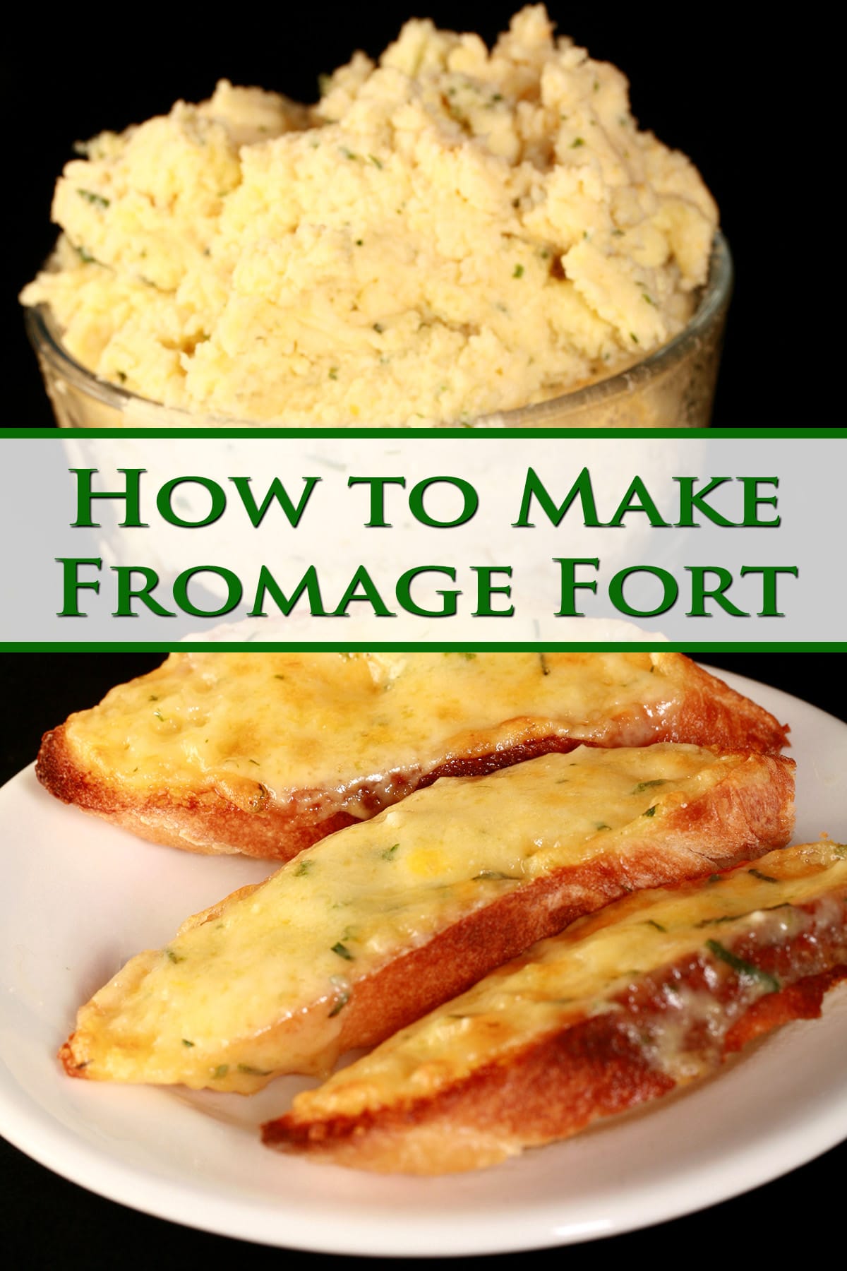 A plate of broiled garlic cheese bread made with fromage fort.