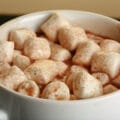A close up view of a mug of grown up boozy hot cocoa.