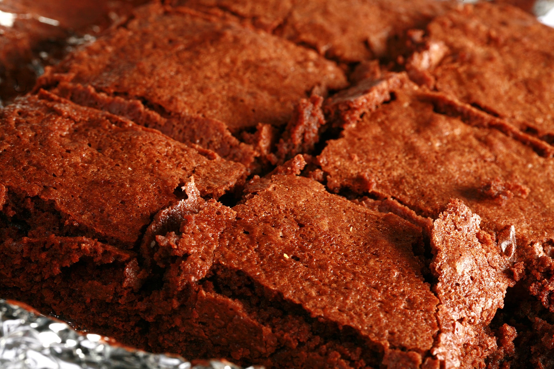 A close up photo of a pan of convention brownies.