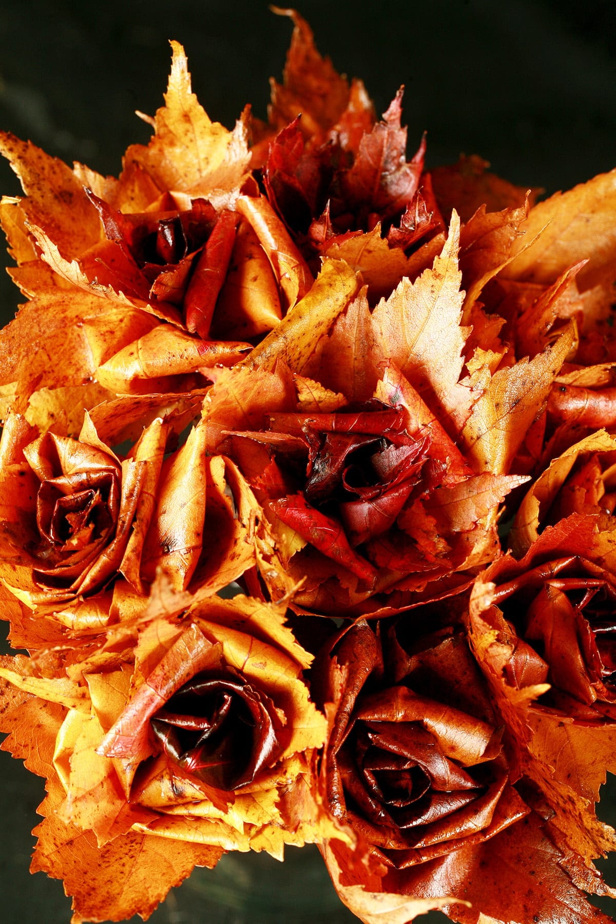 A bouquet of Maple Leaf Roses - roses that have been handcrafted from freshly fallen maple leaves.