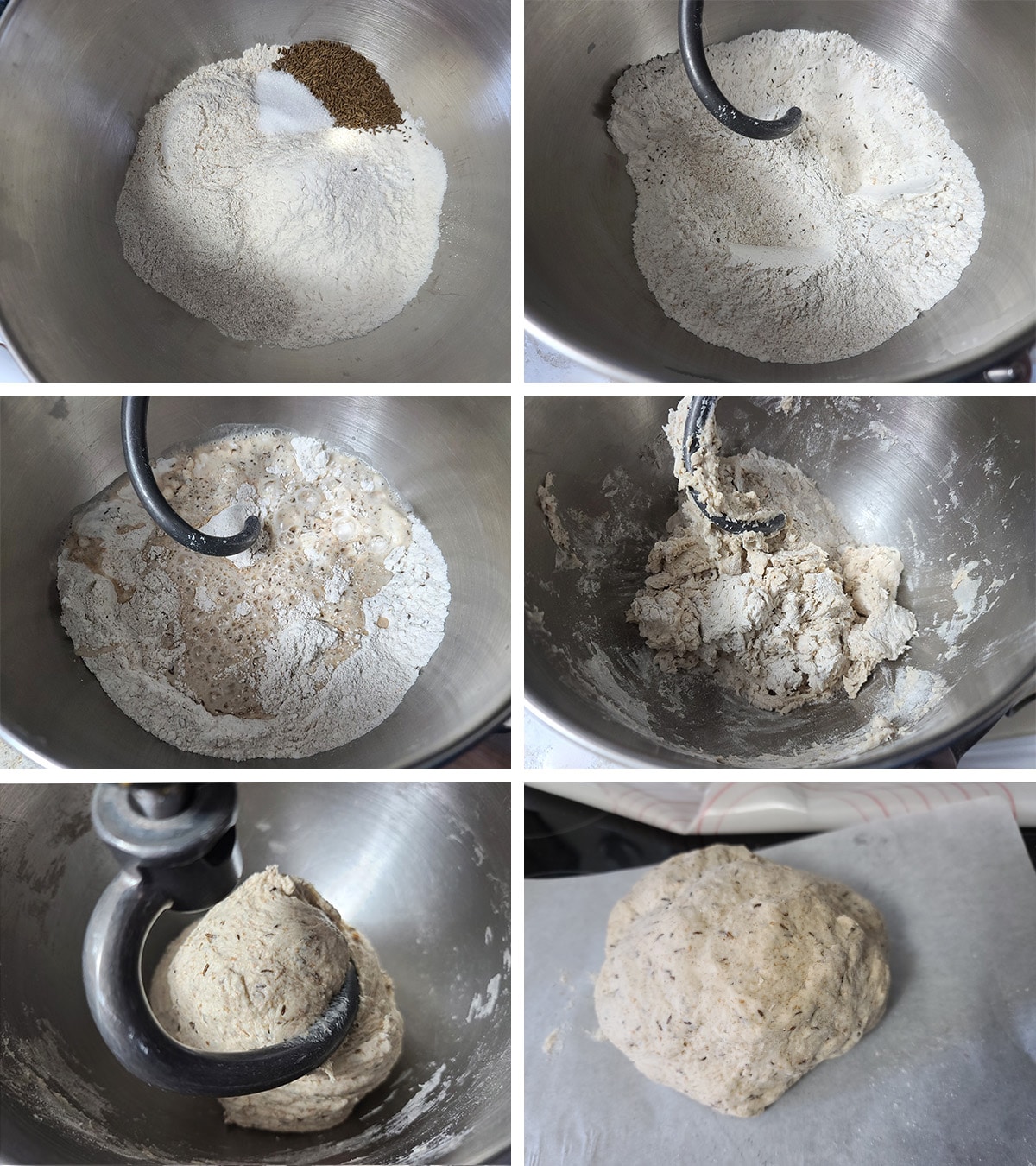 Flour and yeast mixture being mixed into a dough.