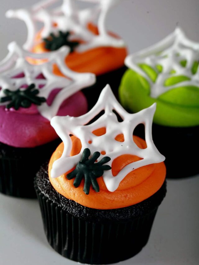 Royal Icing Halloween Spider Web Cupcakes - Celebration Generation