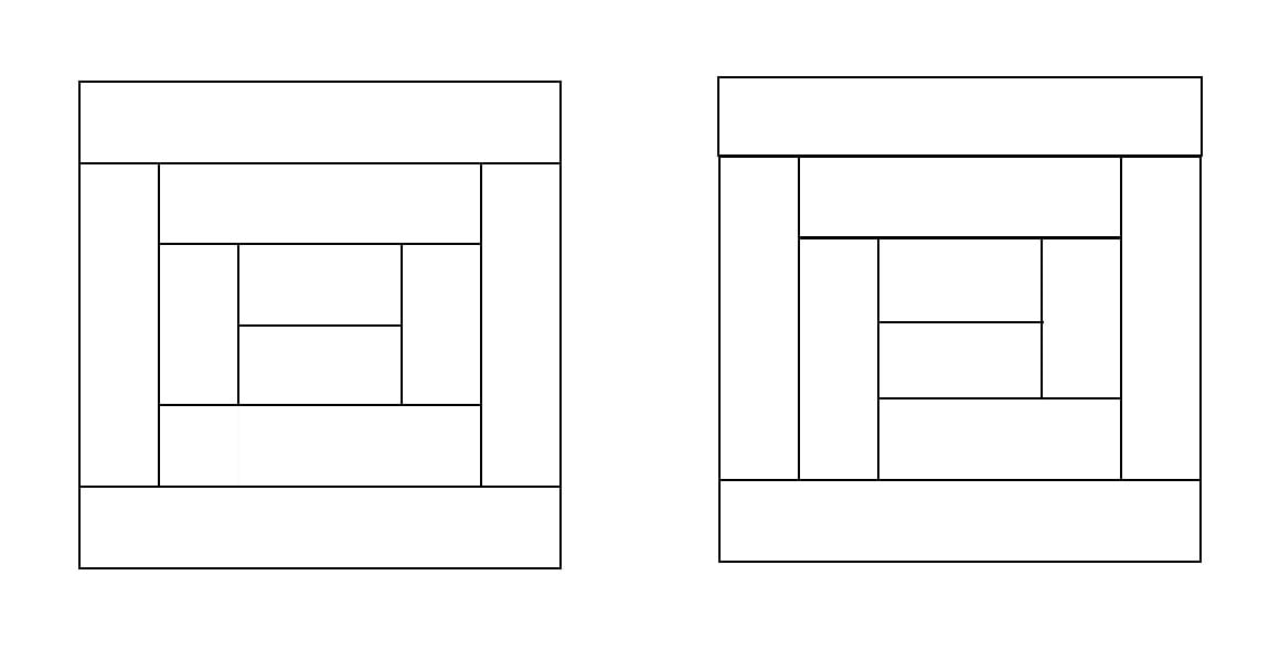 Two line drawings of squares made up from internal rectangles.