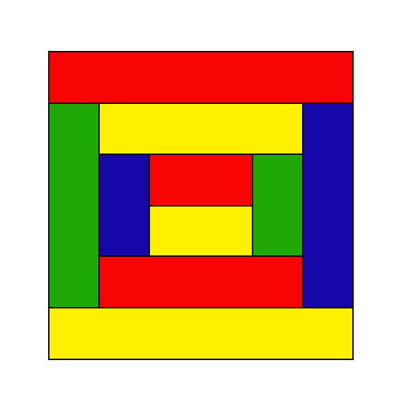 A graphic representation of a square made up up bars of red, yellow, green, and blue