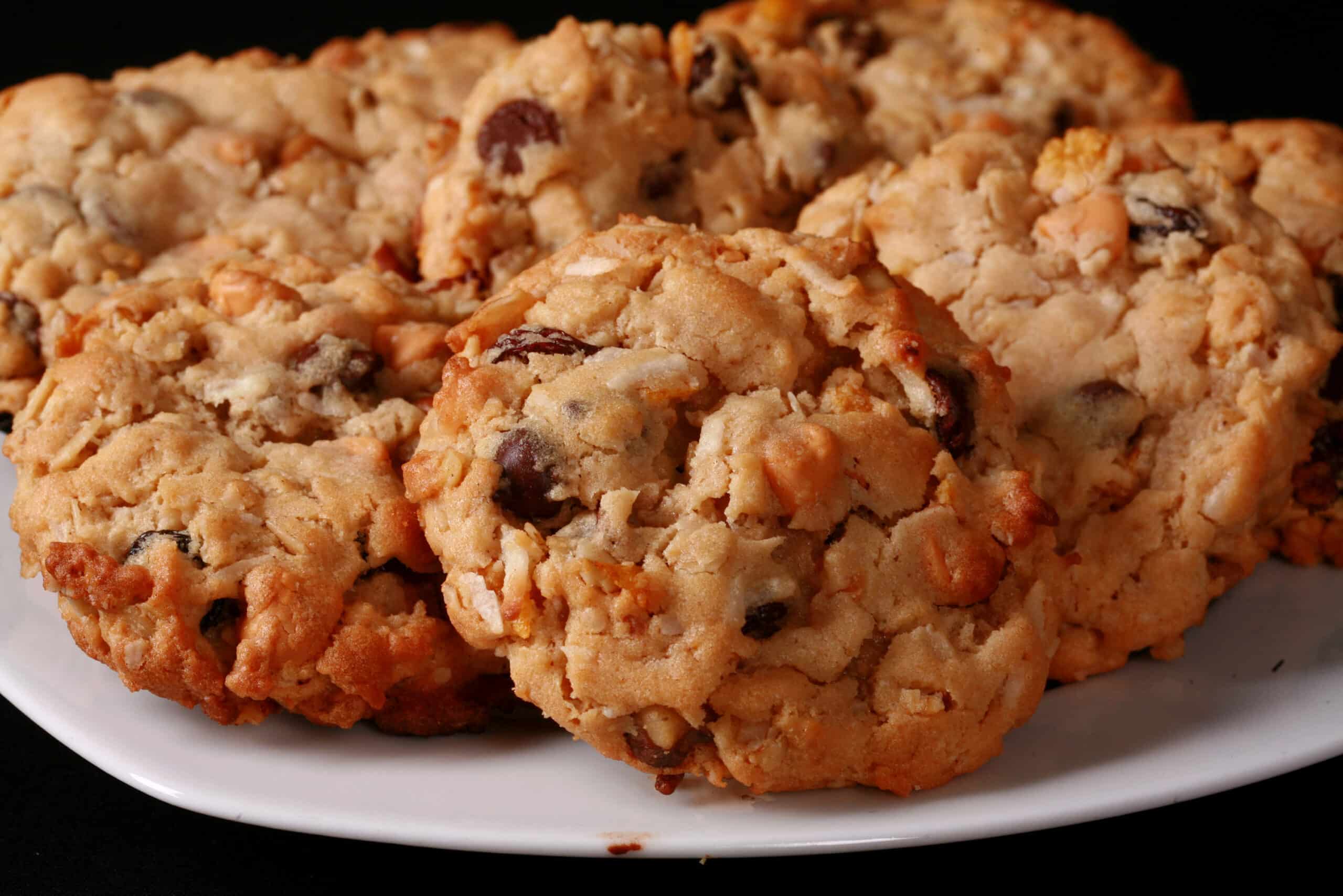 A plate of the Everything but the kitchen sink cookies.