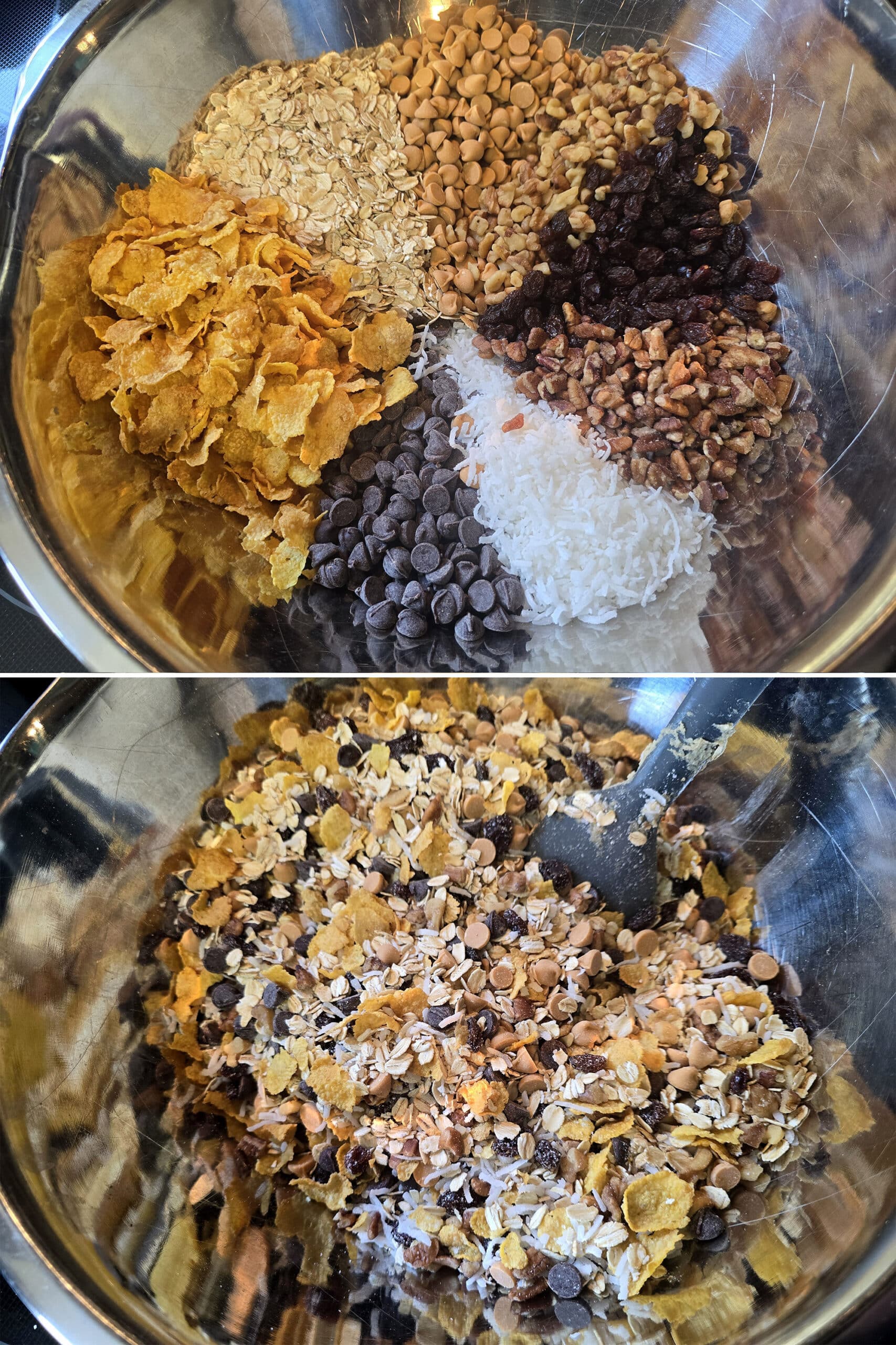 The bowl of goodies being mixed together.