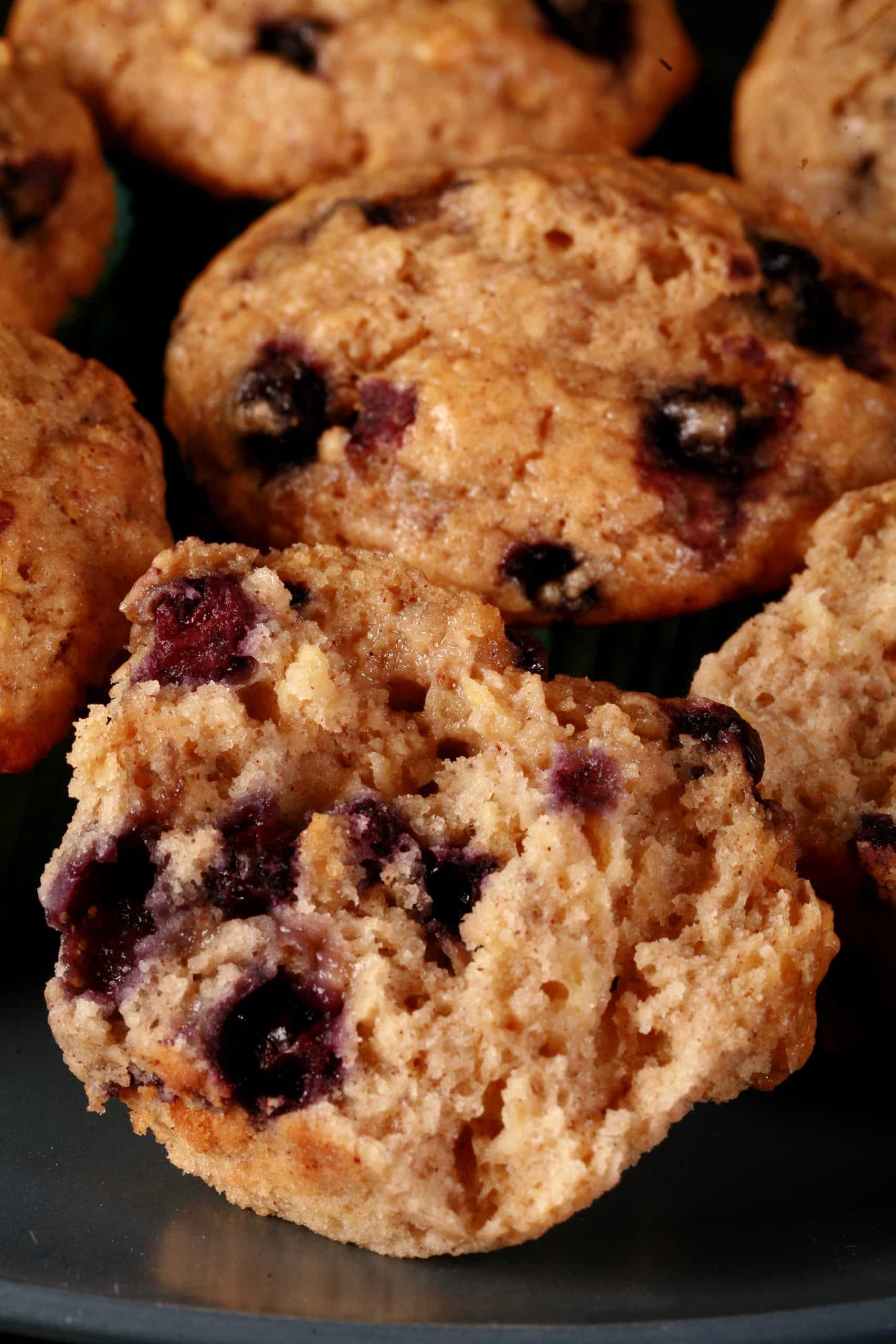 A plate of blueberry apple muffins.