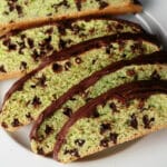 A plate of mint chocolate chip biscotti.