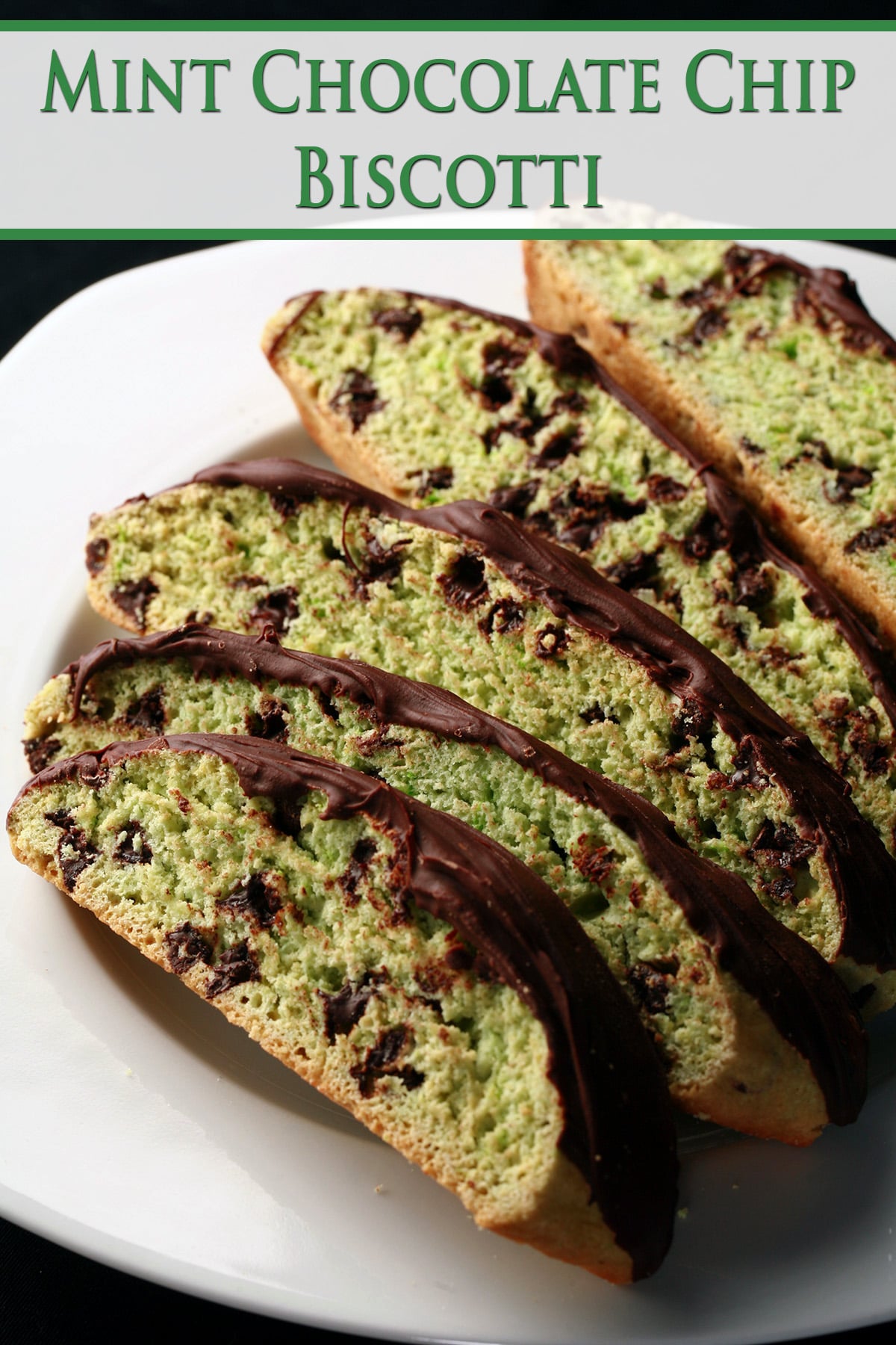 A plate of mint chocolate chip biscotti.