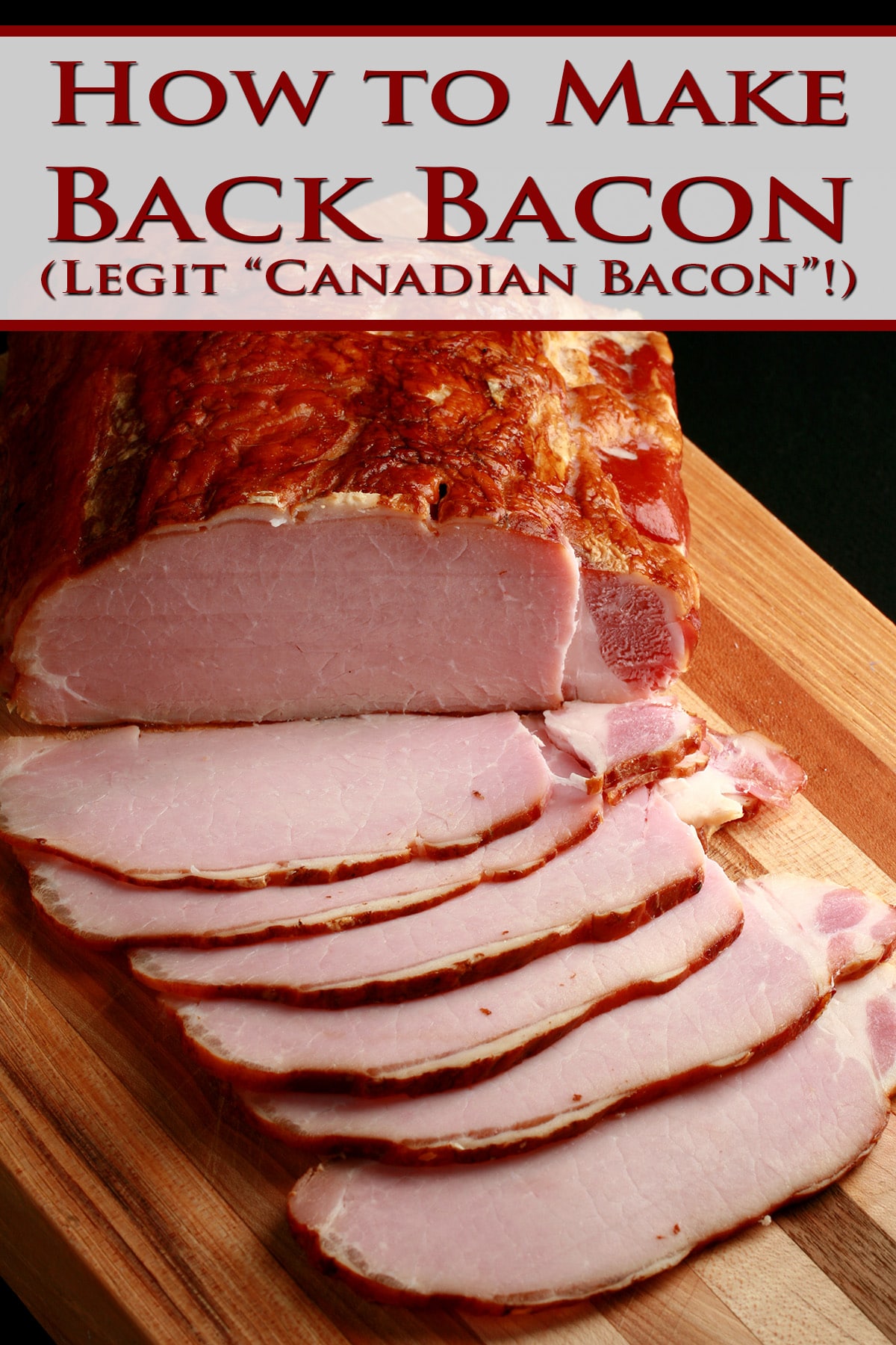 A sliced loin of smoked Canadian bacon.