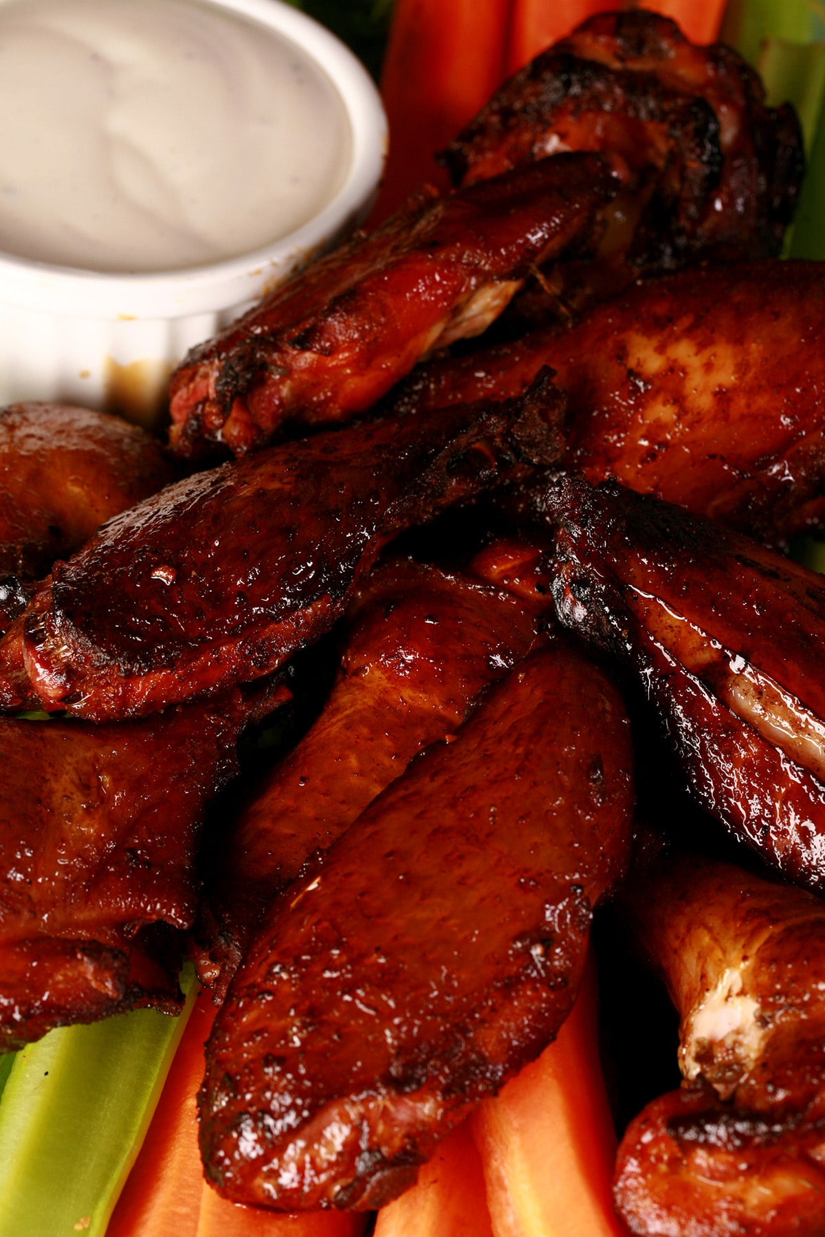 A platter of crispy smoked wings.A platter of crispy smoked wings.