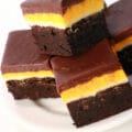 A plate of Easter Cream Egg Brownies.