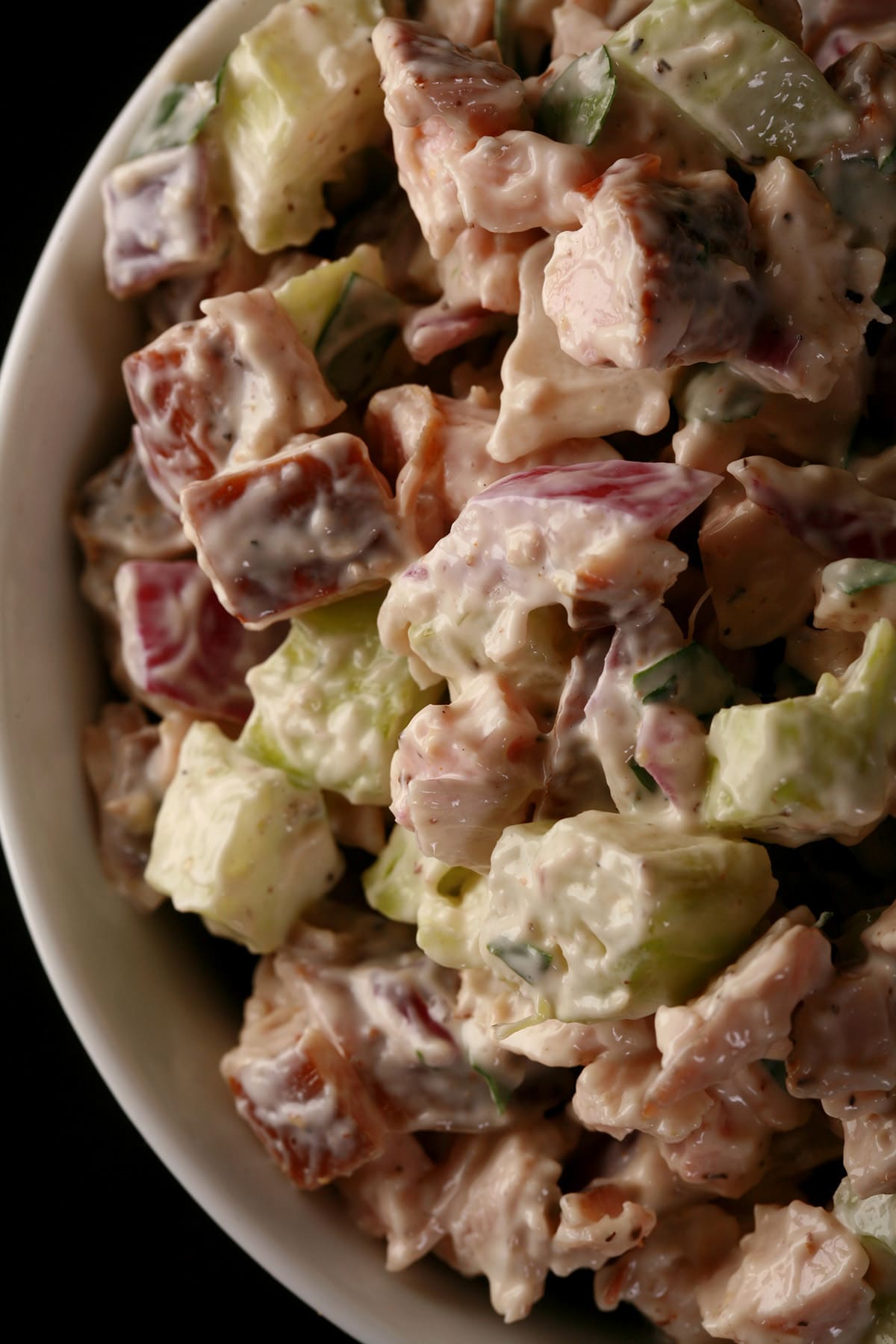 A bowl of smoked chicken salad.