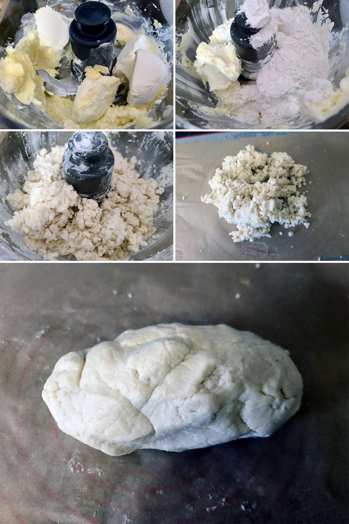 A 5 part image showing the easy homemade dough being made.