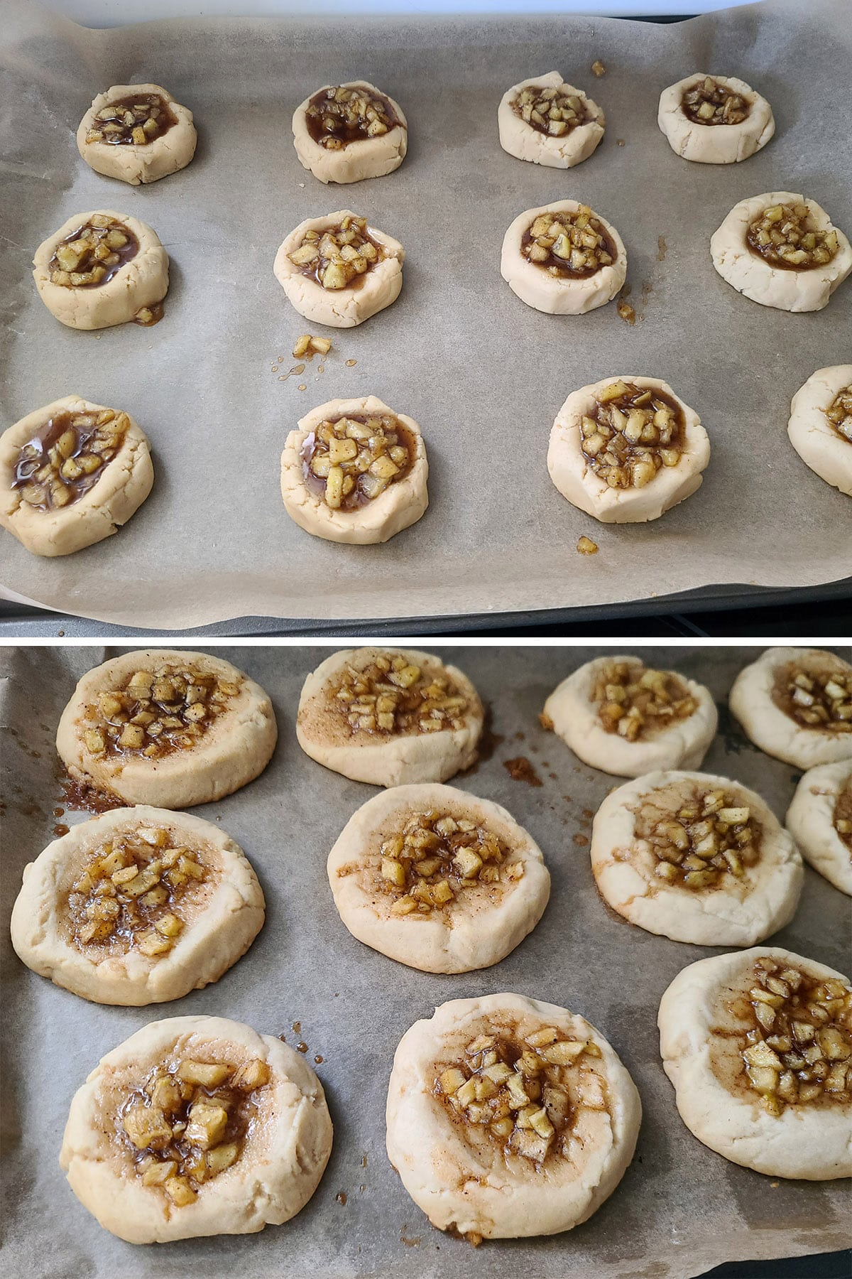 A 2 part image showing the cookies before and after being baked.
