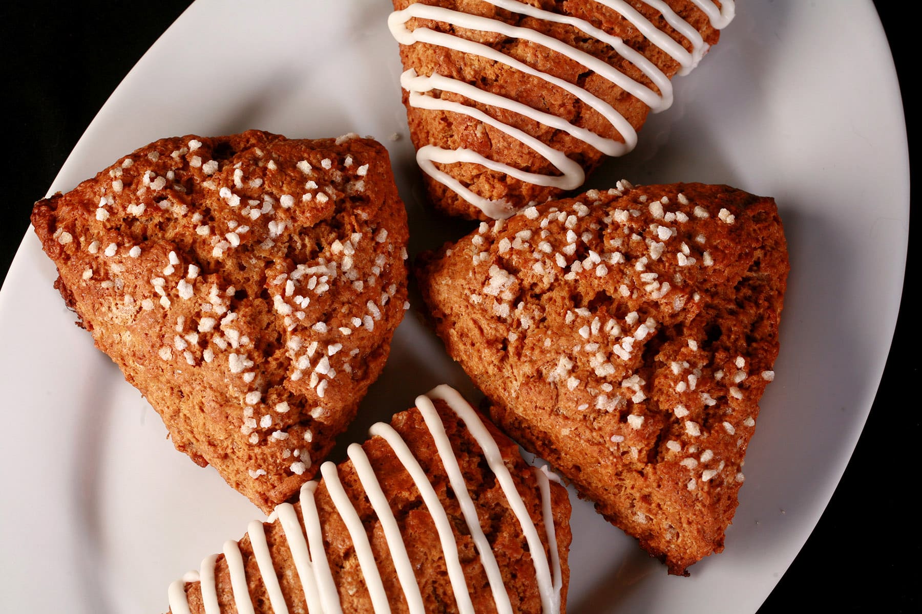 4 gingerbread scones on a plate.