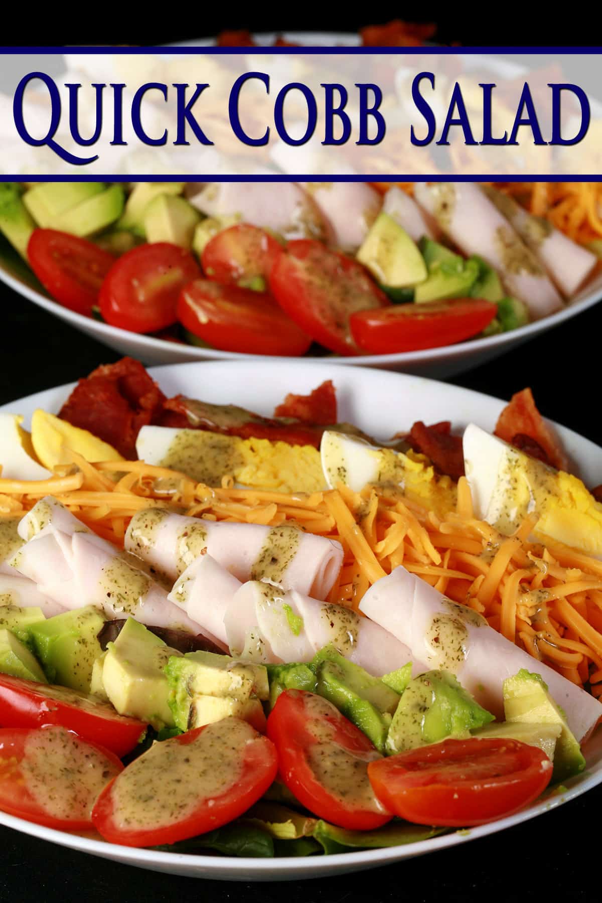 2 bowls of quick cobb salad with rolled deli chicken.