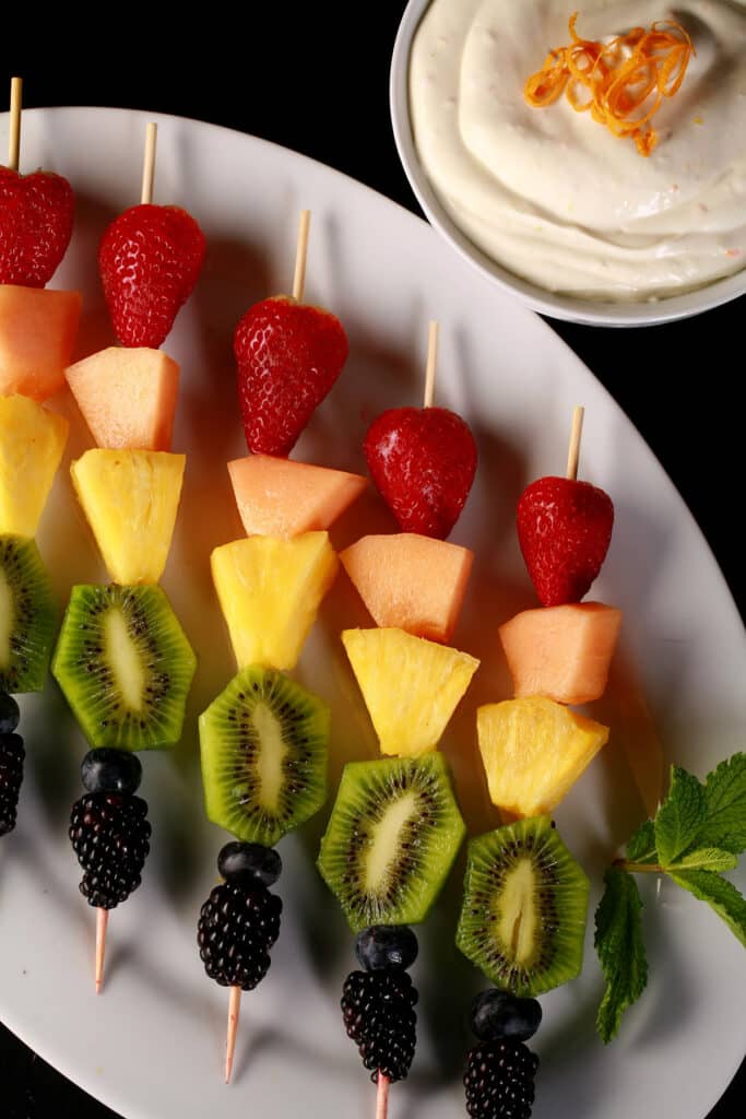 Rainbow Fruit Skewers with Mimosa Dip - Celebration Generation