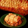 A tomato and sausage based italian tater tot casserole.