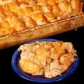 A cheesy bratwurst tater tot casserole.