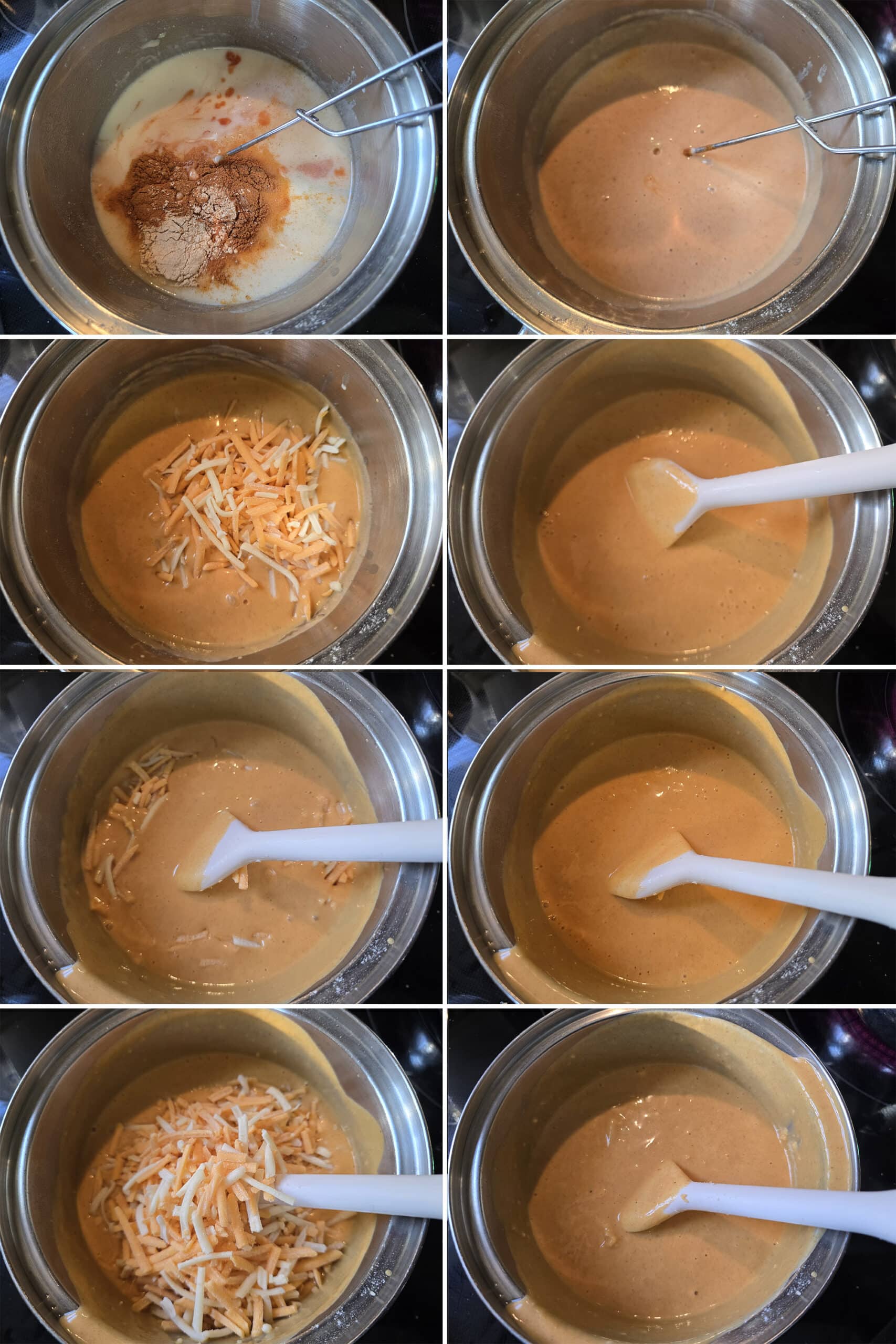 8 part image showing the buffalo cheese sauce being made.