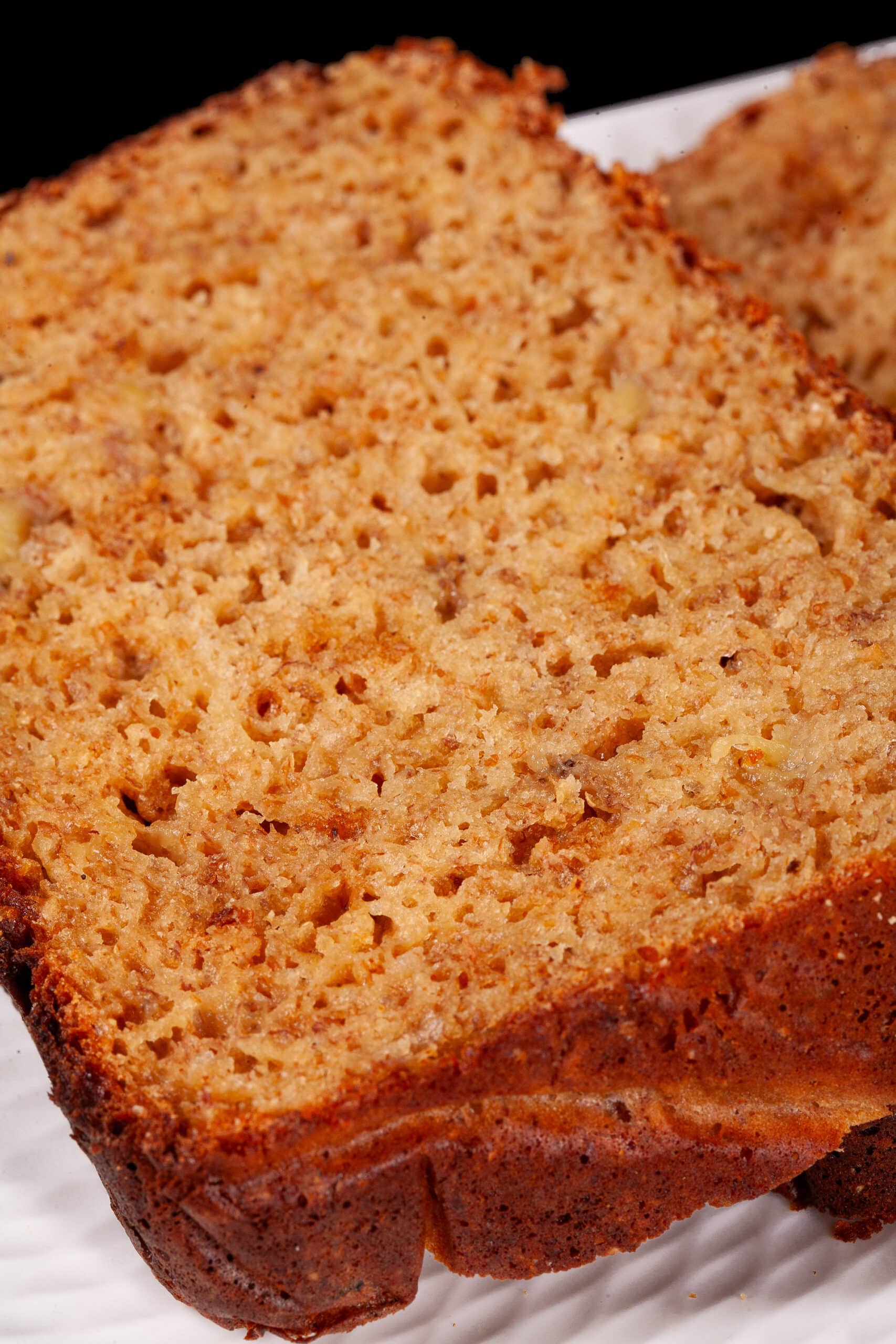 A sliced loaf of high protein banana bread.