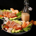 2 Asian chicken salad bowls with lychee vinaigrette.